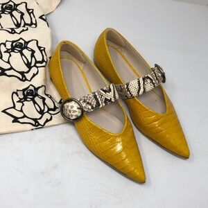 Freda Salvador pointy flats with snakeskin buckle detail Sz 7